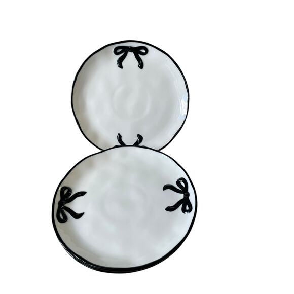 Hand Painted Coquette Black Bow Salad Plates 9in White Ceramic Set of 4 NEW - Picture 13 of 13